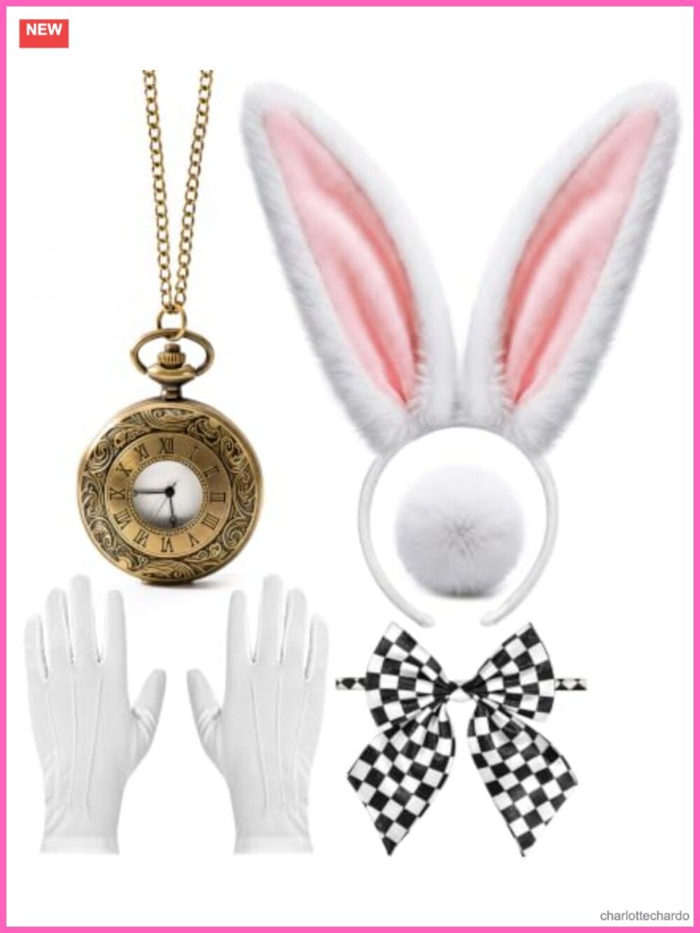 Cosplay Costume Set Rabbit Ears Tail Gloves Pocket Watch